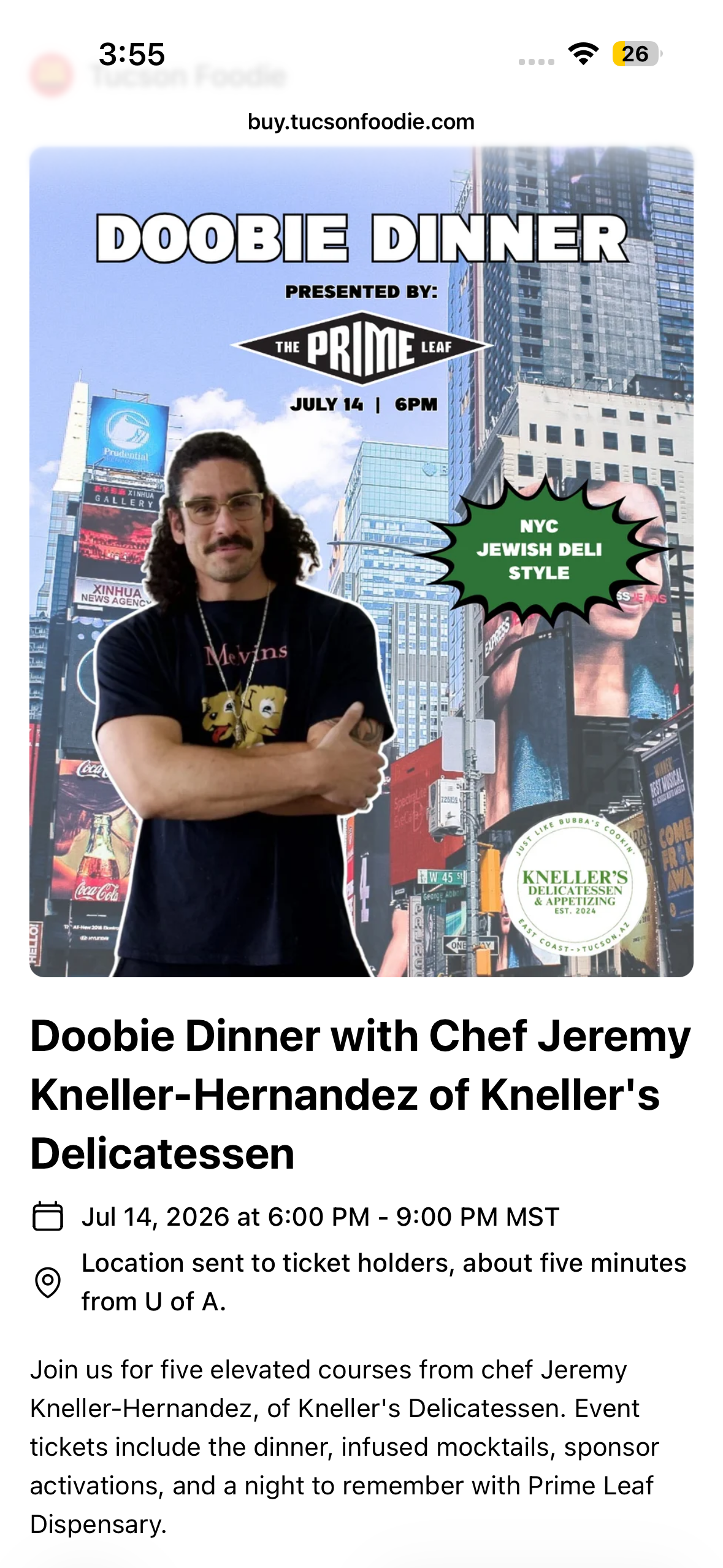 The Doobie app events screen showing an upcoming Doobie Dinner with a guest chef.
